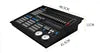 Black professional DMX stage lighting controller with faders, buttons, and control wheels on a white background.