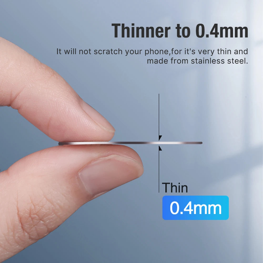 Fingers holding an ultra-thin, silver-coloured stainless steel disc, measuring 0.4mm in thickness.