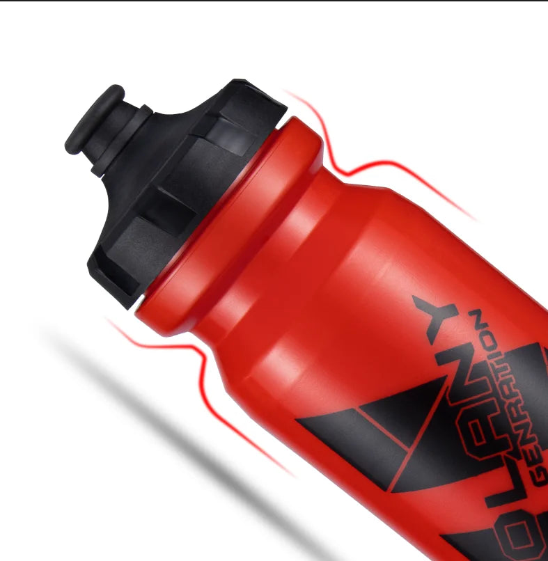 Red sports water bottle with a black pull-top lid, featuring black 'OLANY GENRATION' branding on the side.