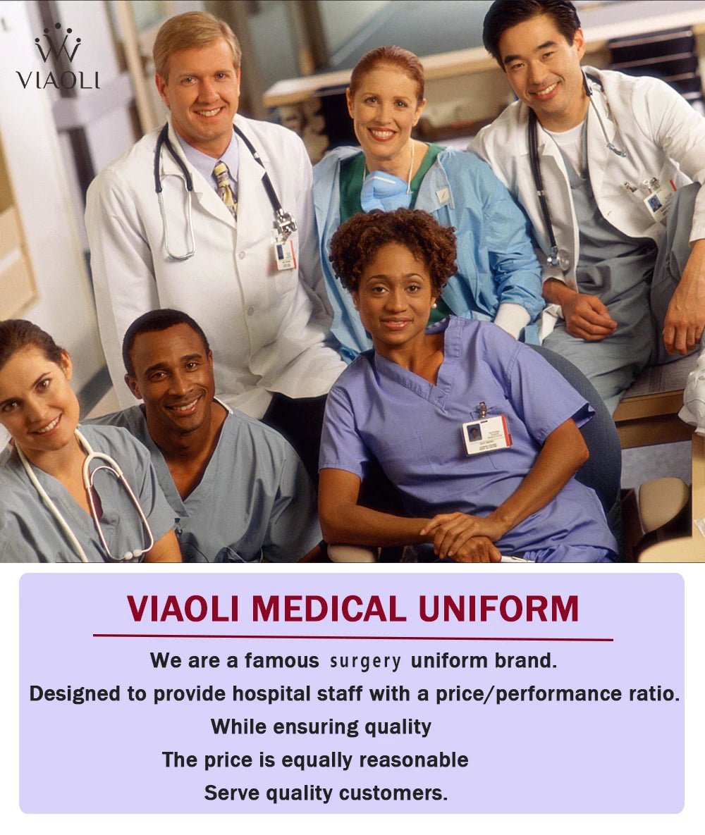 Medical staff wearing comfortable, professional V-neck scrub sets in shades of blue.