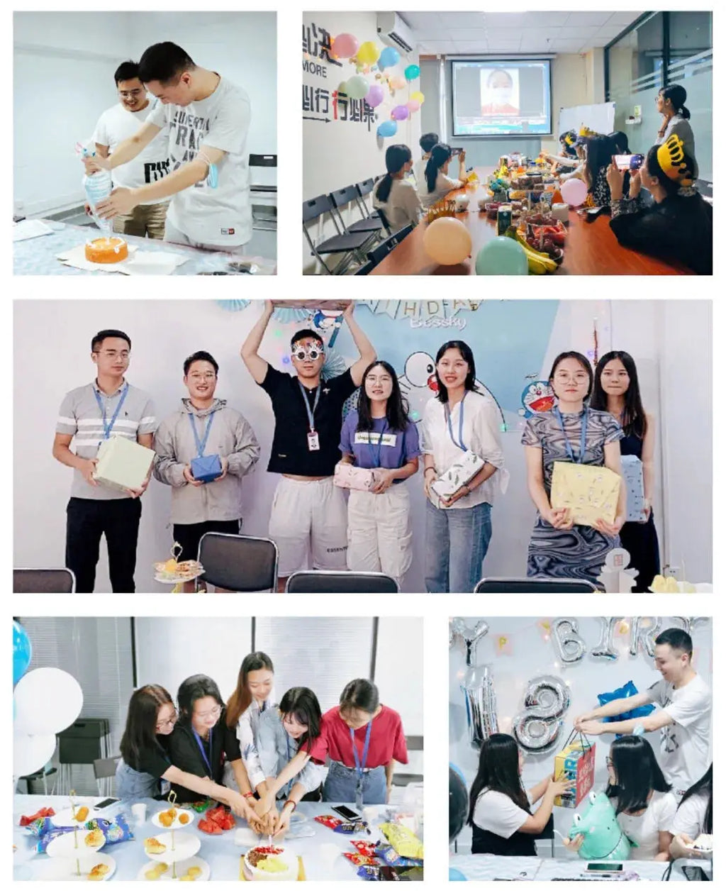 The provided image does not contain a razor. It depicts a series of photos showing colleagues at an office celebration.