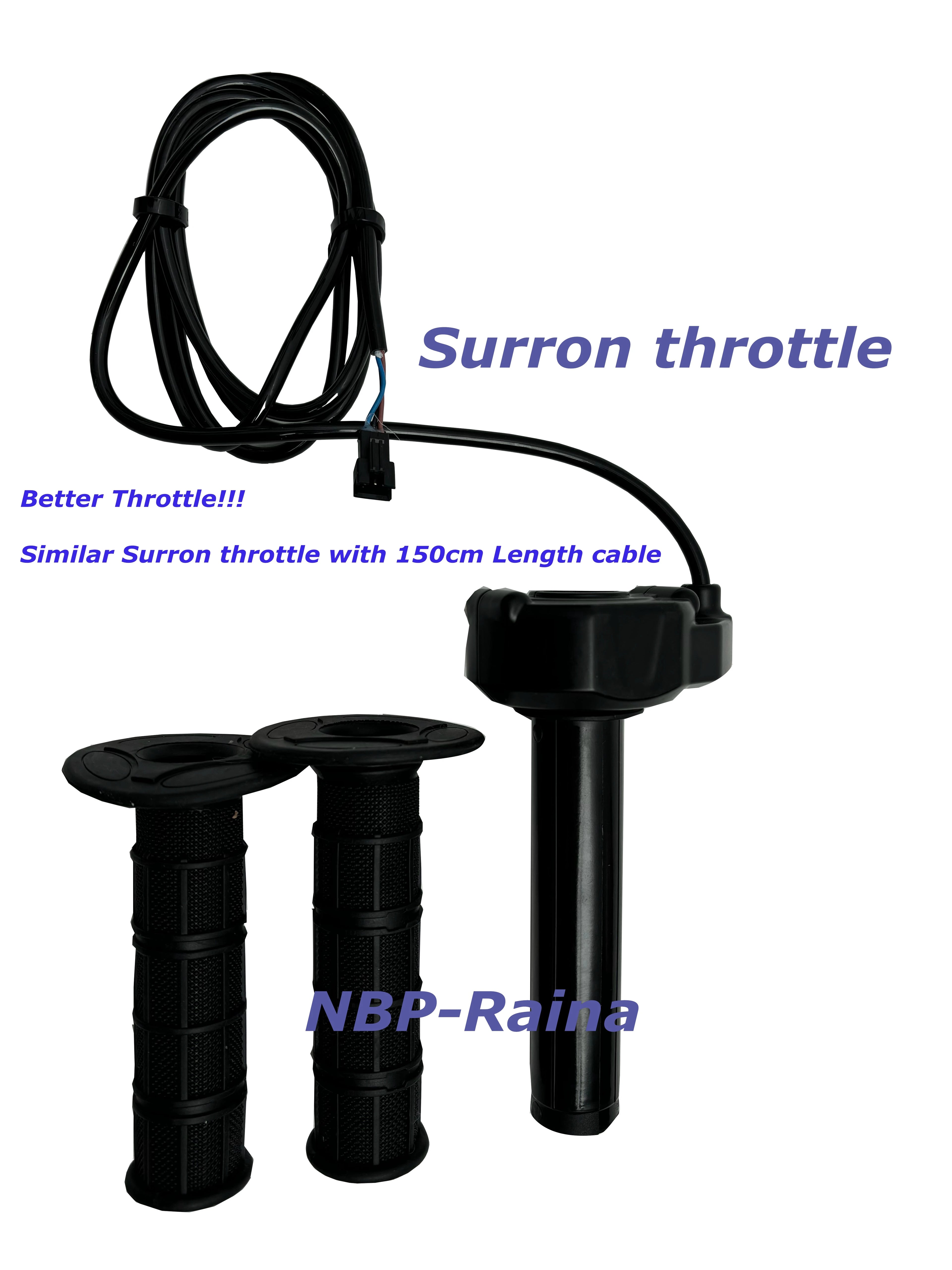 Black electric bike throttle kit with two textured hand grips and a 150cm cable for e-bike conversion.
