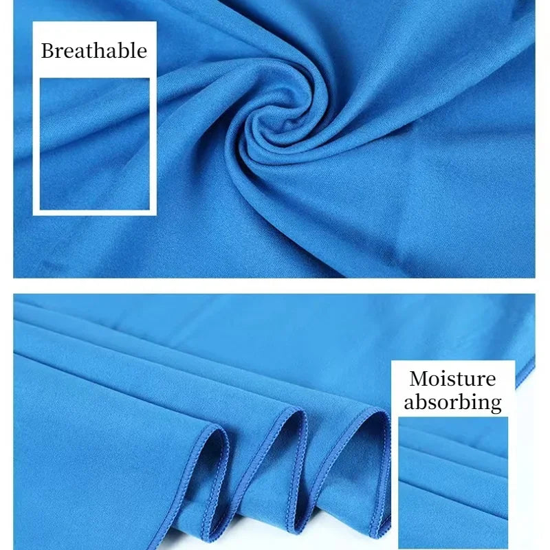 Close-up of a blue, soft-touch fabric, showcasing its breathable, moisture-absorbing texture and neat hemmed edges.
