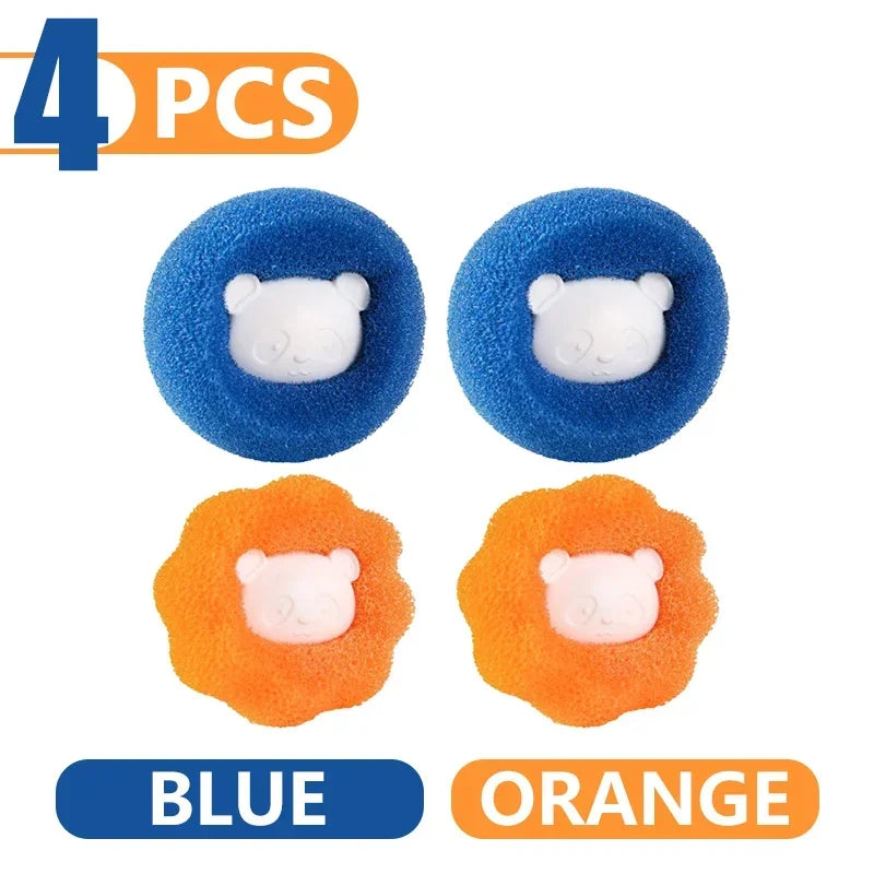 Four circular, textured cleaning sponges featuring cute white bear faces; two are blue, two are orange.