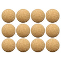 Twelve round, natural light brown cork balls arranged in a grid against a white background.