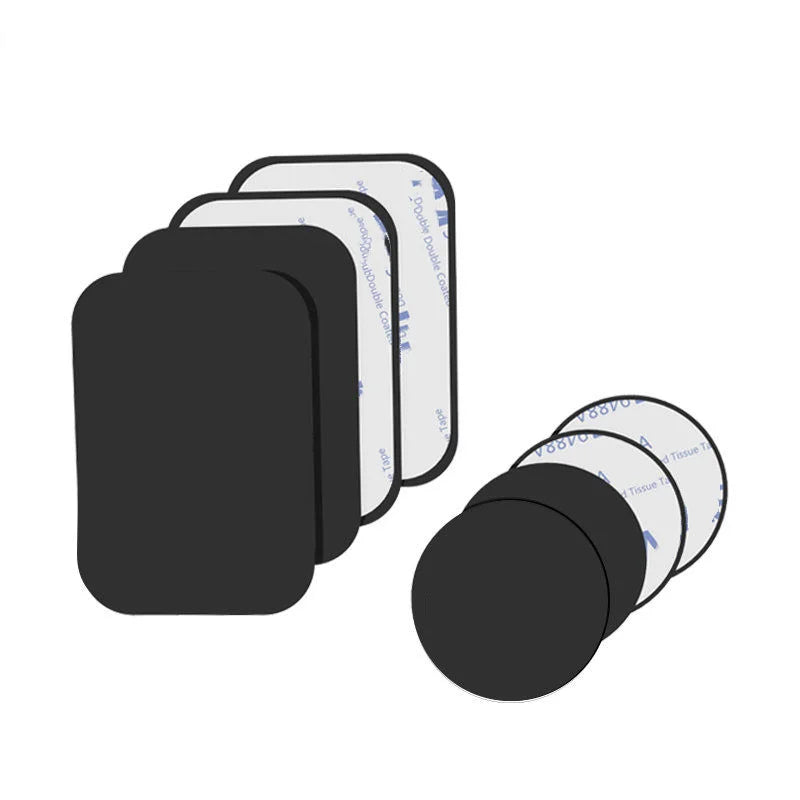 Adhesive double-sided mounting pads in black rectangular and circular shapes with white peel-off backing.