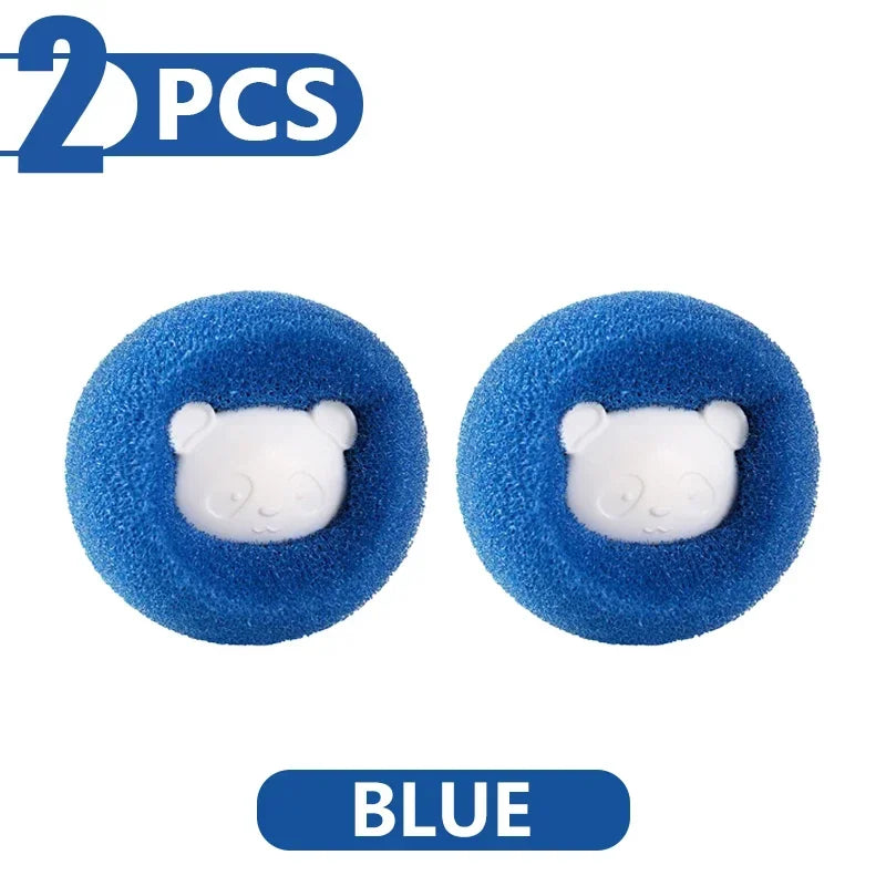 Two round, blue sponge hair accessories featuring a white bear face centre.