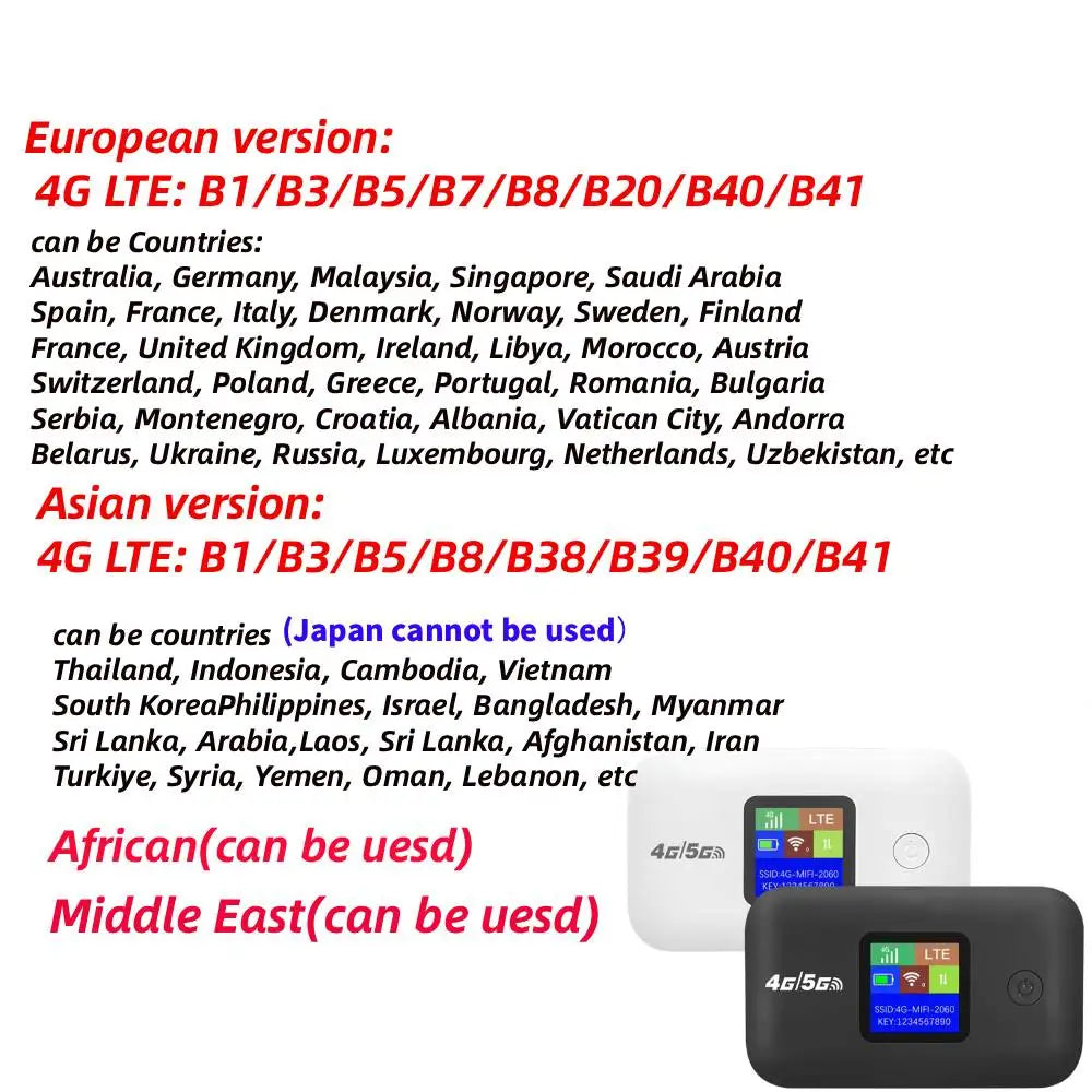 Compact white and black portable 4G LTE wireless WiFi hotspots featuring small digital status screens.