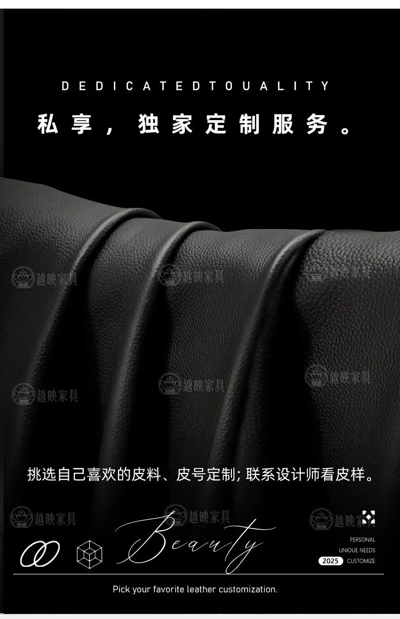 Close-up of premium black leather upholstery with a smooth, luxurious texture for a modern floating double bed.
