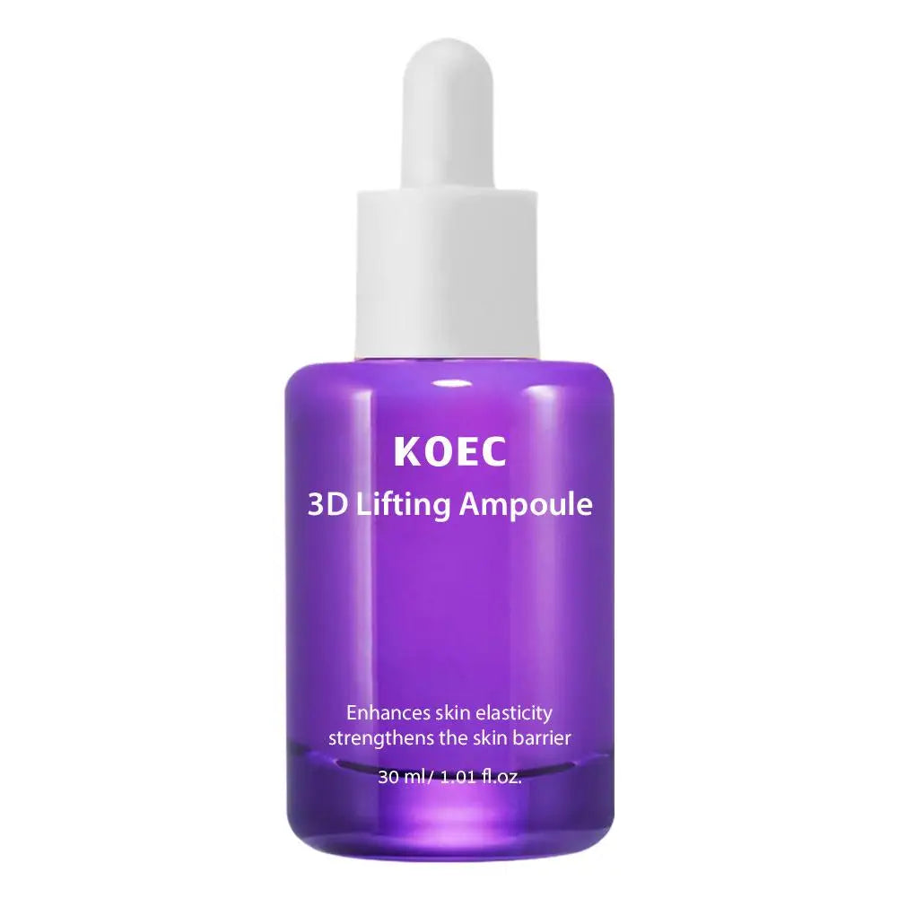 Purple 30ml skin lifting ampoule bottle with a white dropper cap, designed to improve skin elasticity and barrier.