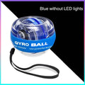 Blue non-LED gyro ball wrist exerciser with a clear casing, blue internal rotor, and black wrist strap.