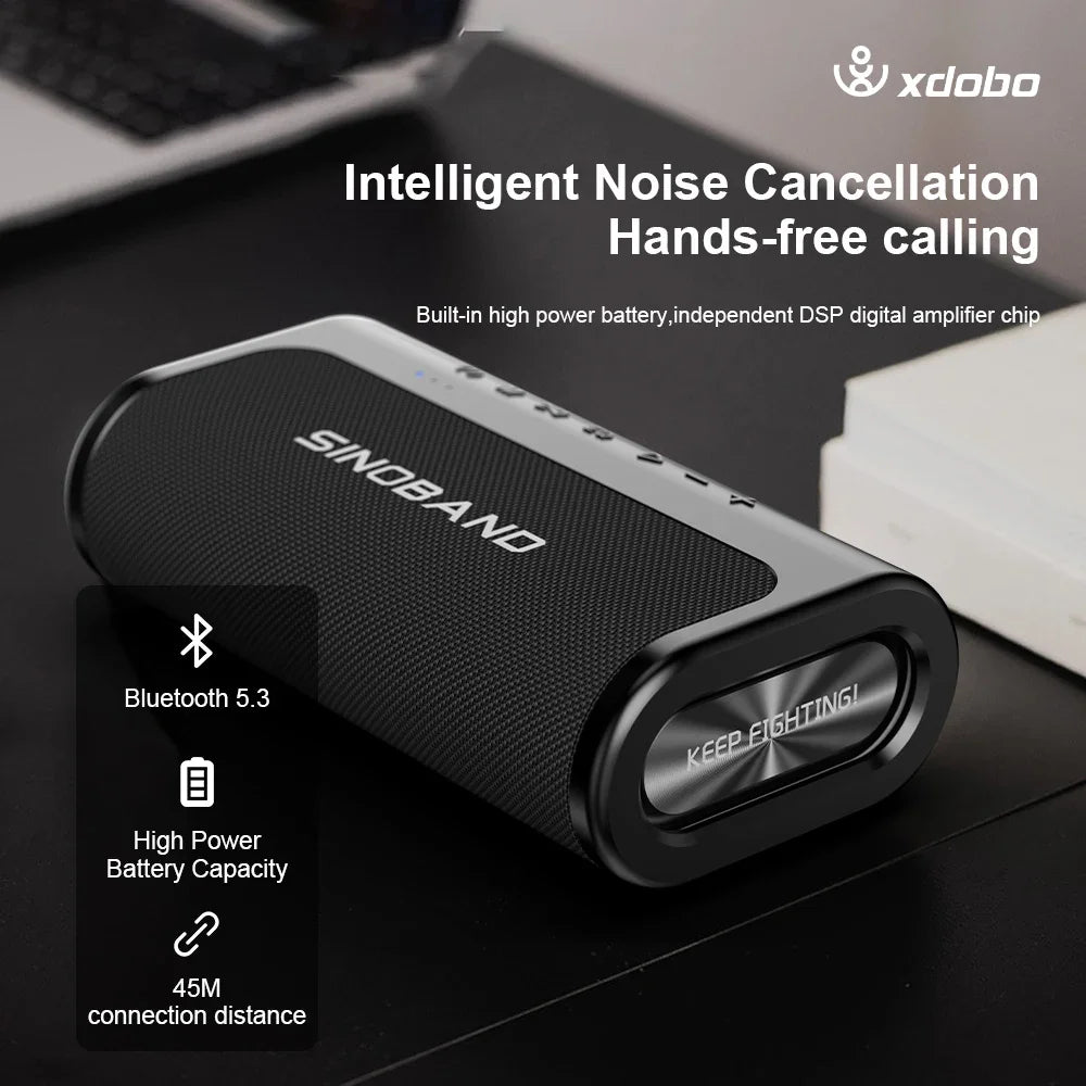 Black, portable 80W wireless Bluetooth speaker with a sleek, rounded design and metallic side accents.