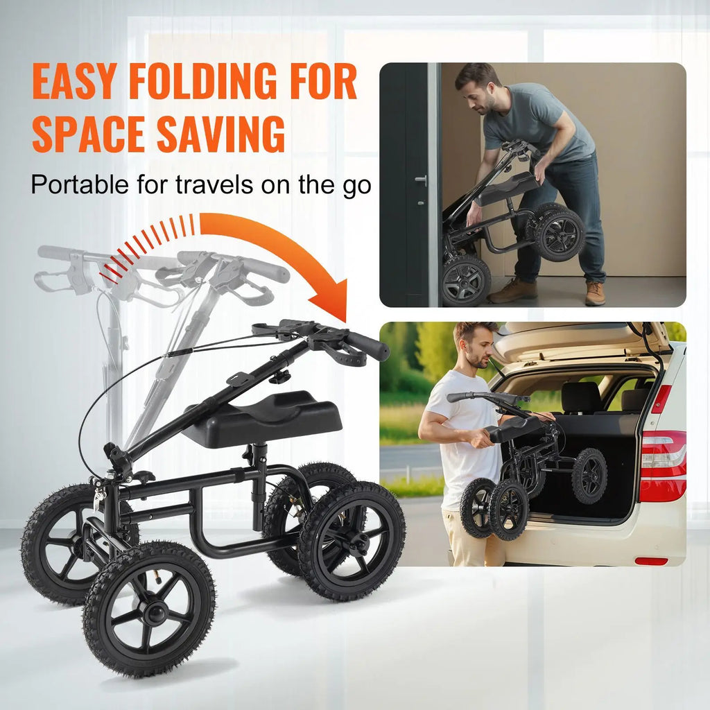 VEVOR 12" All Terrain Carbon Steel Folding Steerable Knee Scooter Walker
