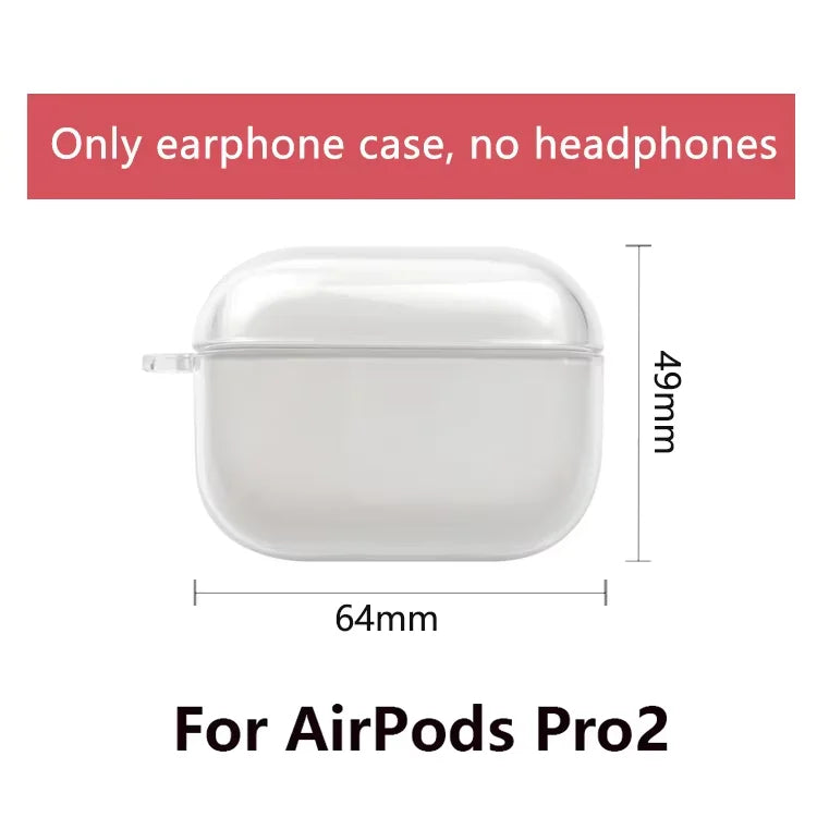 Clear silicone protective case for Apple AirPods Pro 2, featuring dimensions of 64mm by 49mm.