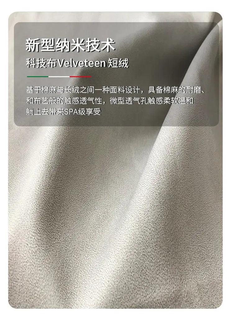 Close-up of soft, light grey velvet-touch fabric with a durable, breathable texture for the modern bed frame.