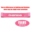 Pink Ringpeng light resistance band, 15lbs strength, flat loop design with white branding and size details.
