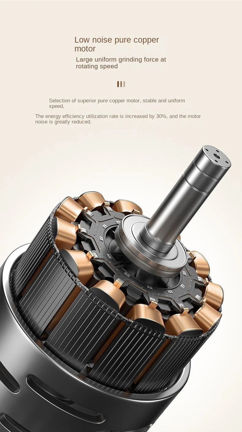 A technical close-up of a high-performance electric motor featuring a silver shaft and internal copper-colored coils.