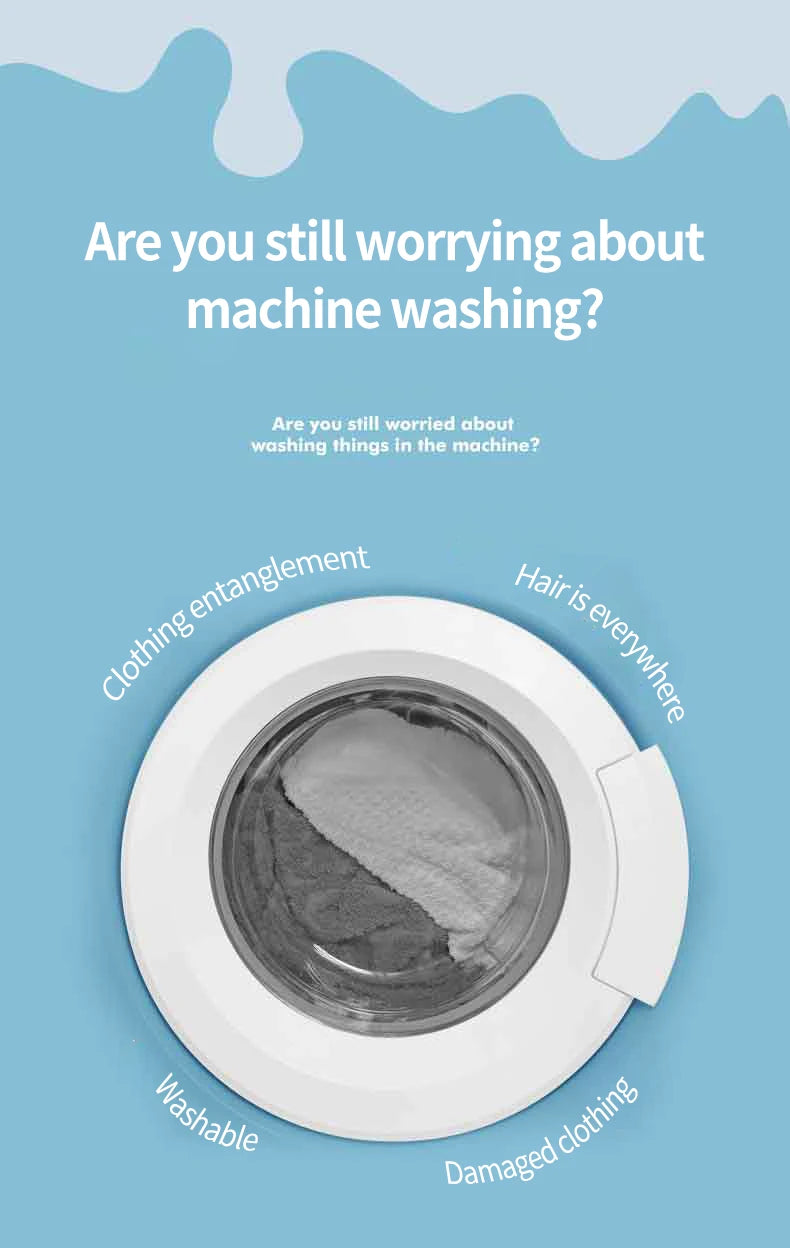 White washing machine door on a light blue background, highlighting laundry issues like tangled or damaged clothes.