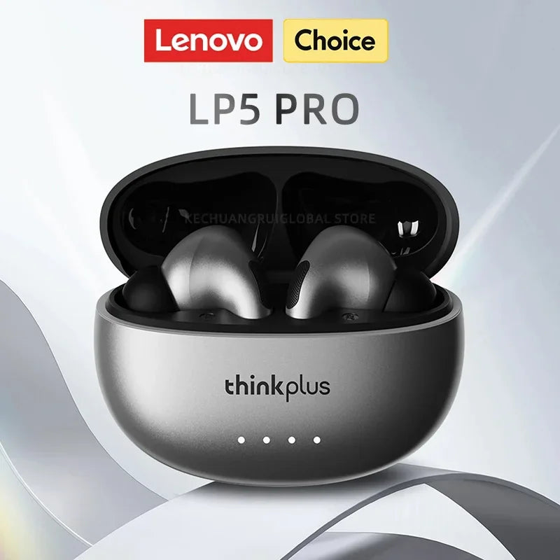 Metallic silver wireless earbuds in a matching oval charging case with four LED charging indicator lights.