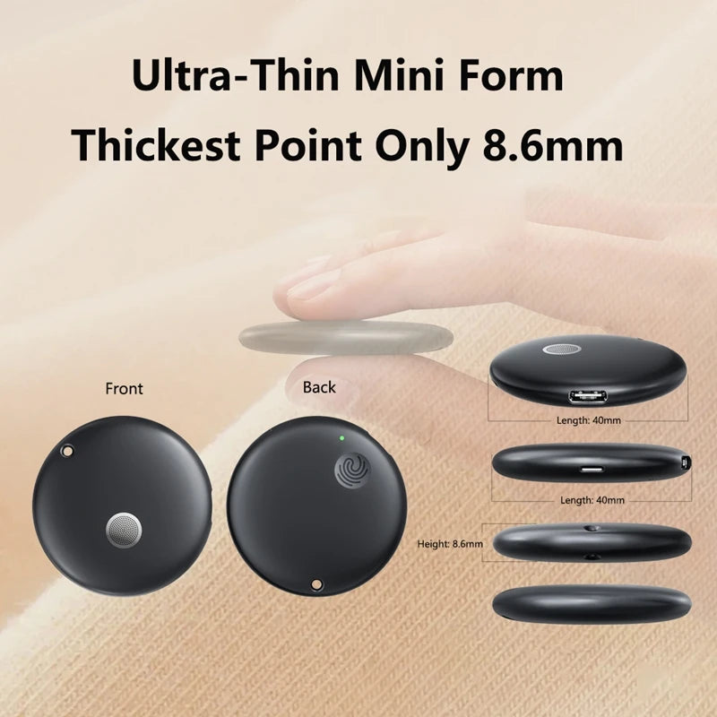 Ultra-thin, round black portable Bluetooth shower speaker with a compact 8.6mm profile.