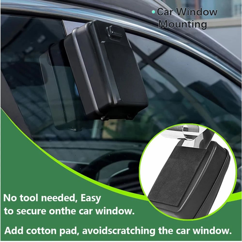 Black plastic car window mount with a protective cotton pad to prevent glass scratches.