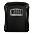 Black metal wall-mounted key lock box with a four-digit combination dial and release slider.