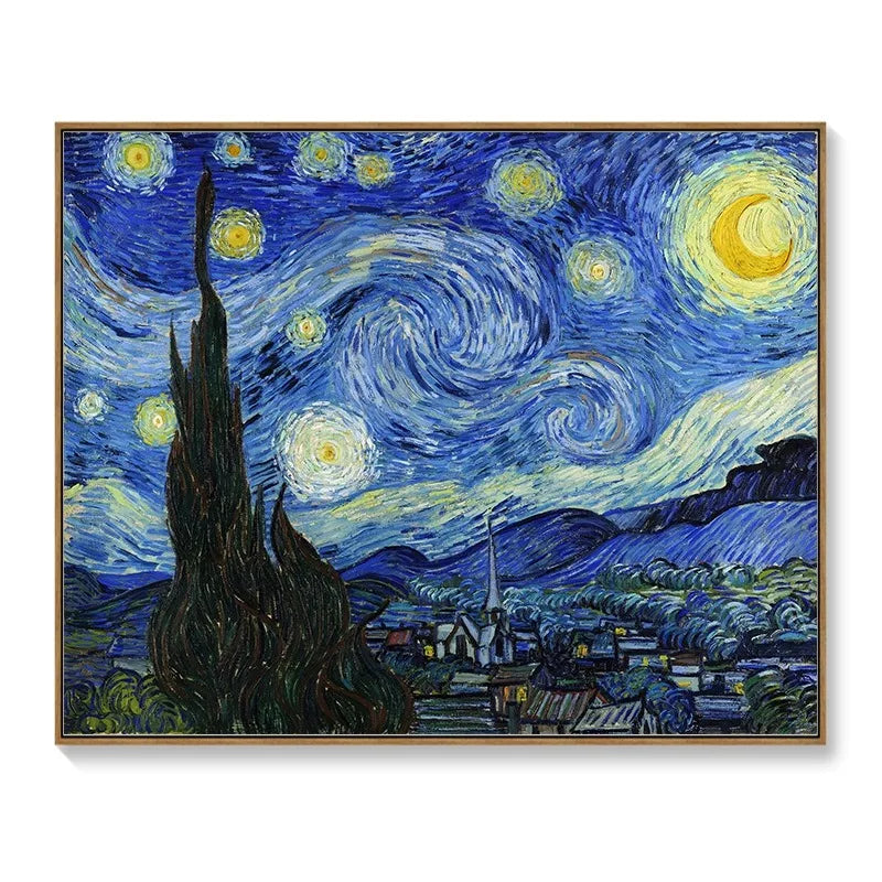 Decorative wall art meter box cover featuring Van Gogh's 'The Starry Night' in vibrant blue and yellow tones.
