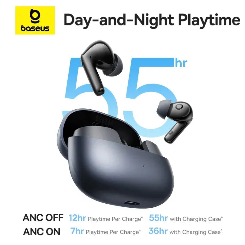 Sleek black wireless earbuds and charging case, featuring a modern, compact, and minimalist design.