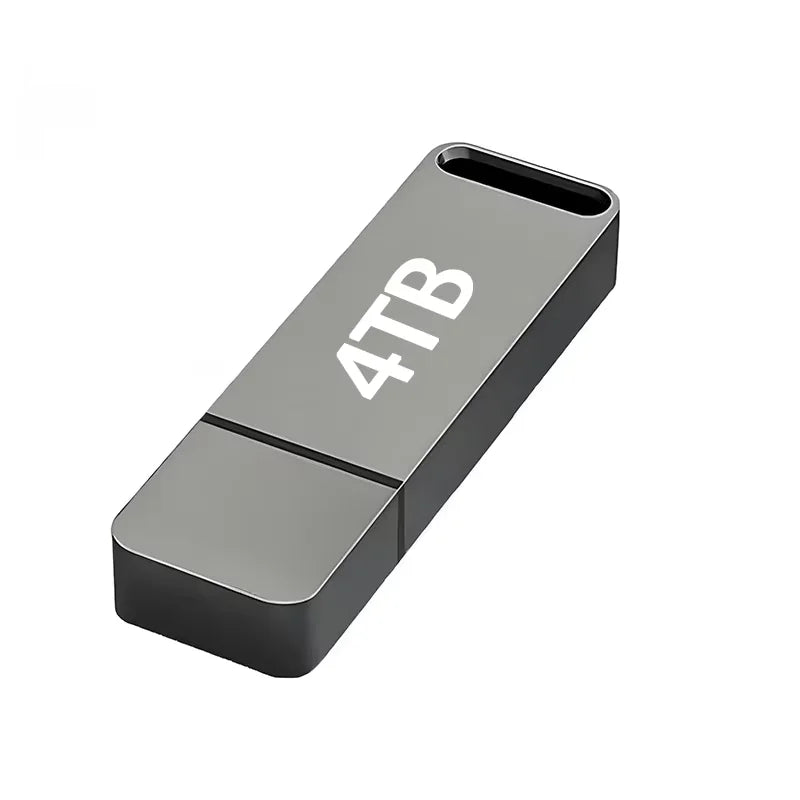 Sleek, grey metal USB flash drive with a rectangular design and a built-in keyring loop.