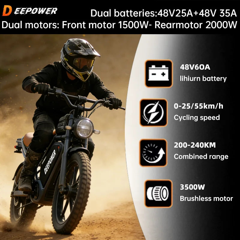 3500W Powerful motor 48V 60AH lithium battery 20 Inch Fat Tire