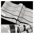 Modern wallpaper with a textured grey and silver wave-stripe pattern and bold black accent lines.