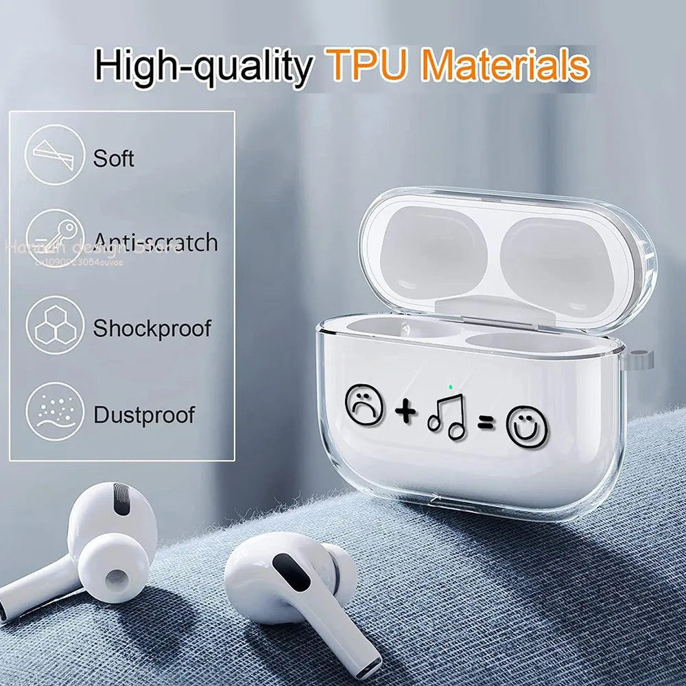 Clear TPU case for AirPods Pro with emoji-style design, featuring shockproof and anti-scratch protection.