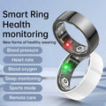 Sleek black and white smart fitness rings showing internal sensors for health, sleep, and activity tracking.