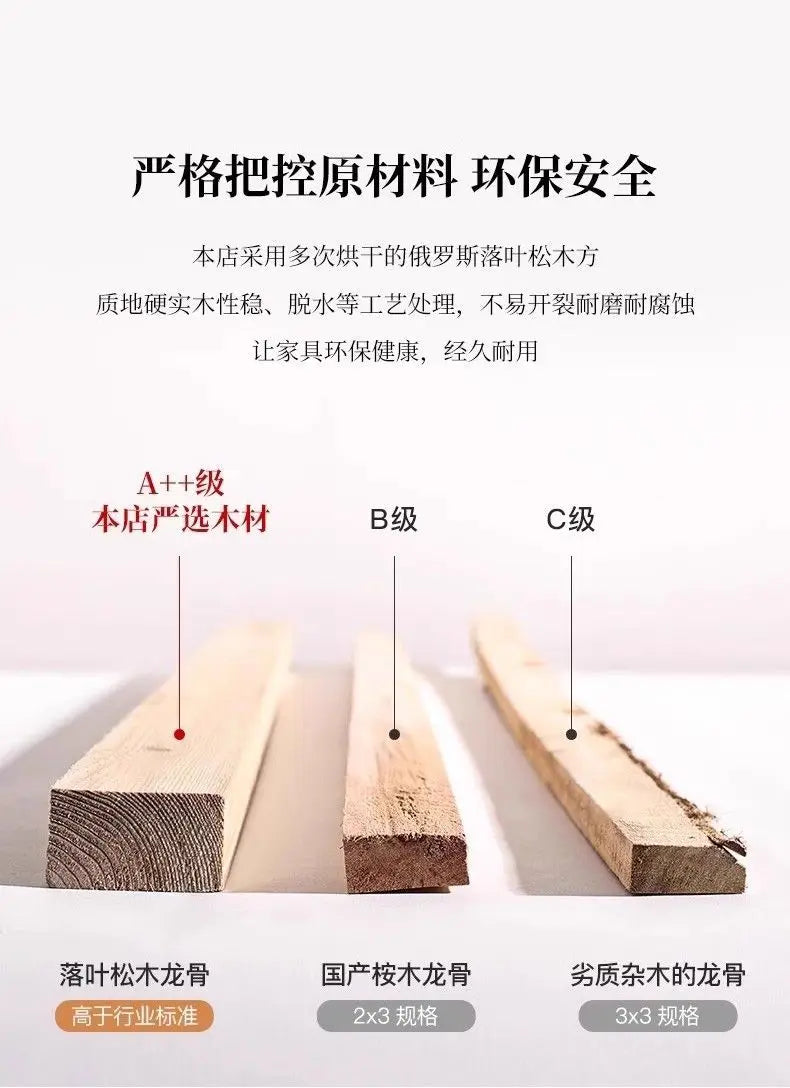 A comparison showing high-quality, durable light wood used for a luxury bed frame versus lower-grade alternatives.