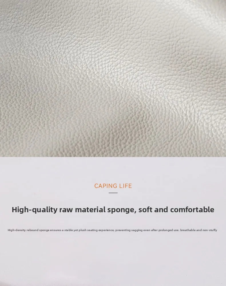 Close-up of a modern, cream-white, textured faux-leather bed frame with high-density foam padding for comfort.