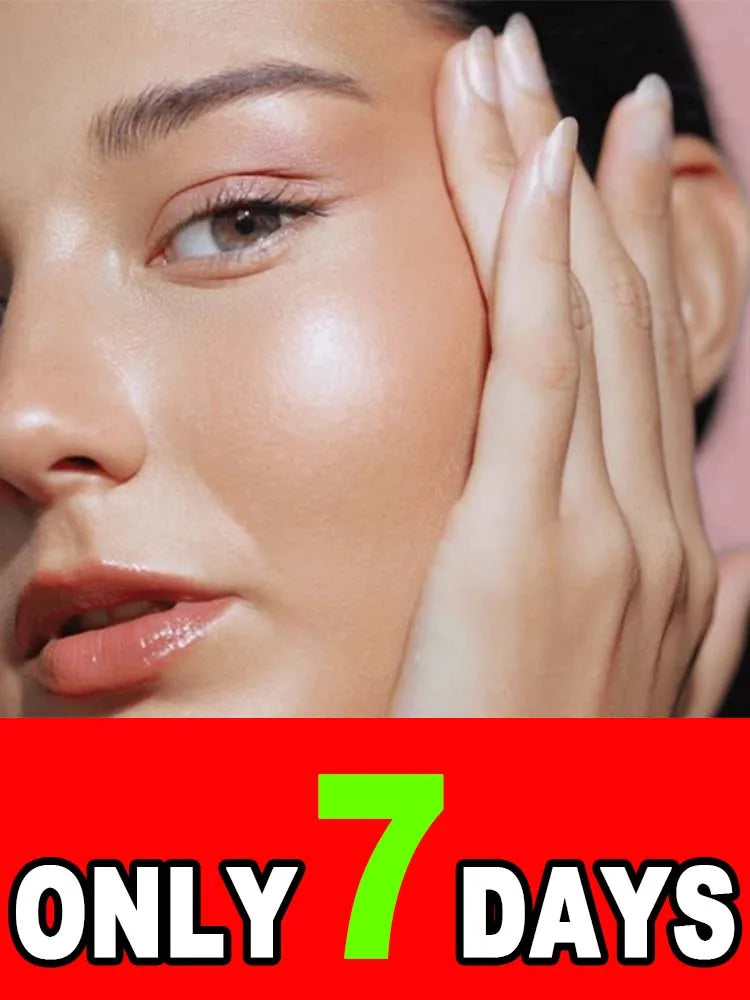 Close-up of a woman with glowing, radiant skin, featuring a red promotional banner text: "ONLY 7 DAYS".