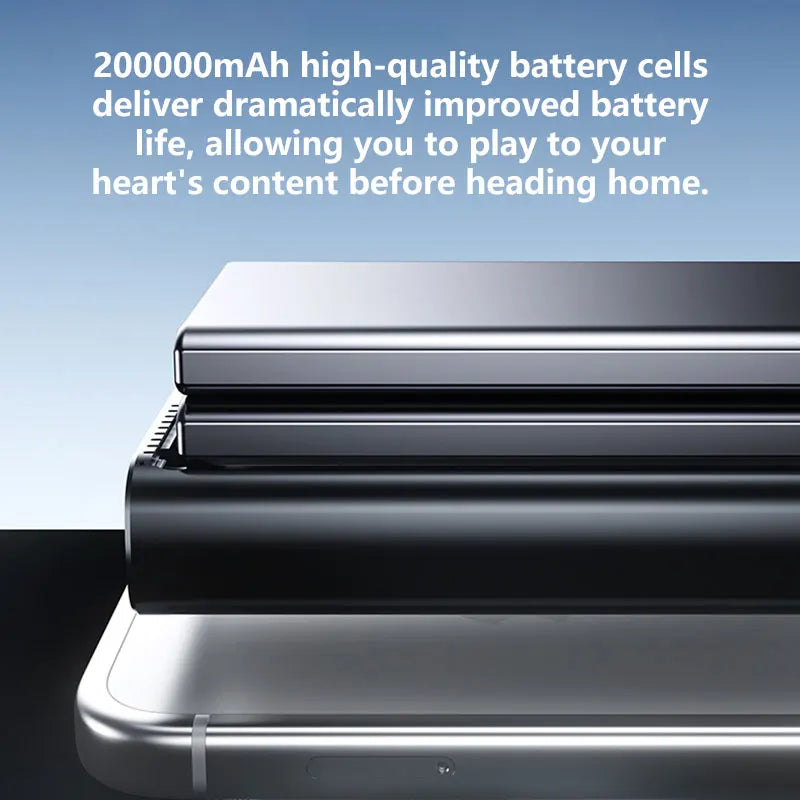 Sleek, grey 120W portable power bank featuring a high-capacity 200,000mAh battery for long-lasting performance.