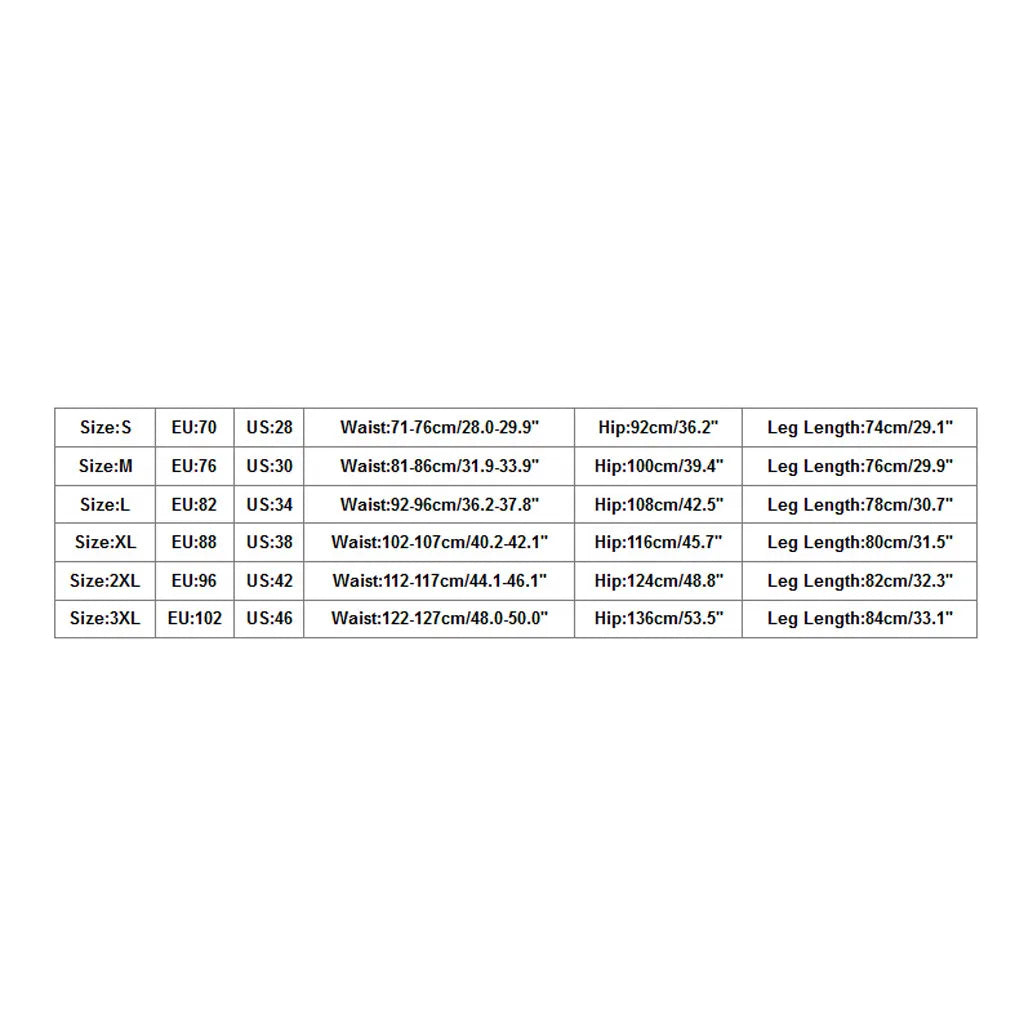 Size guide chart for men's high-visibility reflective safety work trousers, showing measurements from S to 3XL.