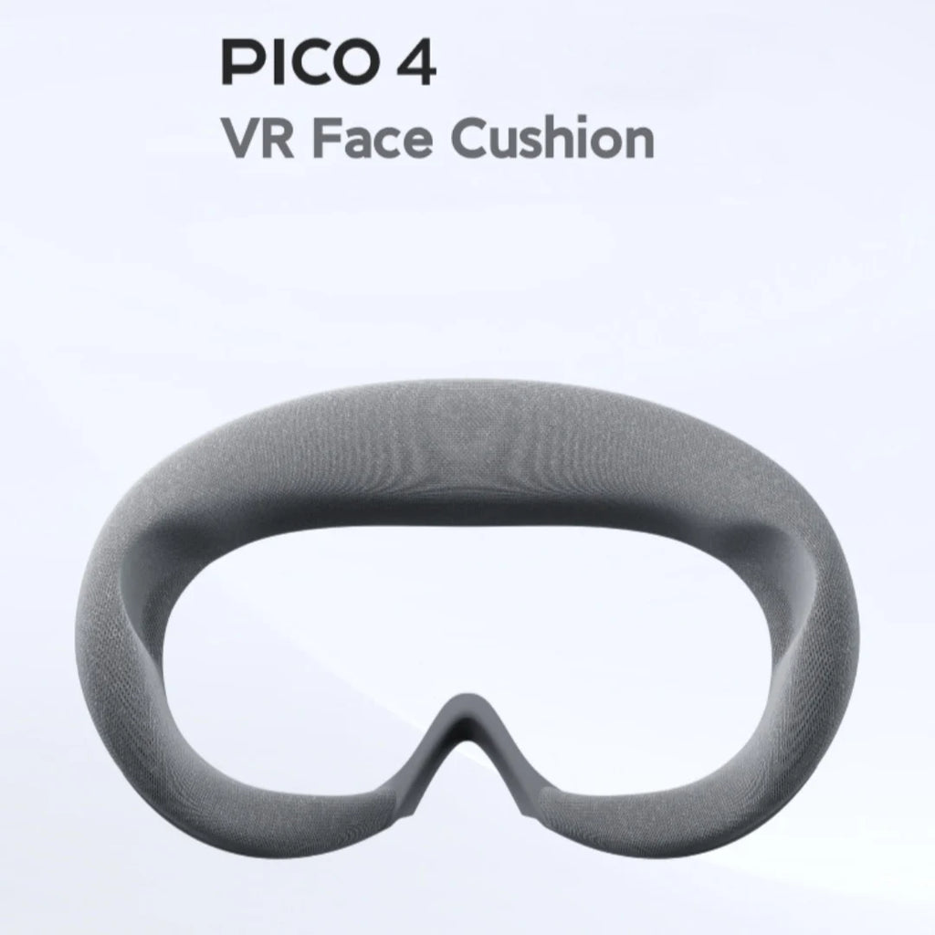 Grey fabric Pico 4 VR face cushion replacement with a contoured, curved foam shape and nose cutout.