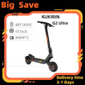 Grey Kukirin G2 Ultra electric scooter with 10-inch tires, dual motors, and orange accents on a white background.