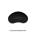 Black kidney-shaped silicone wrist rest mouse pad for ergonomic support.