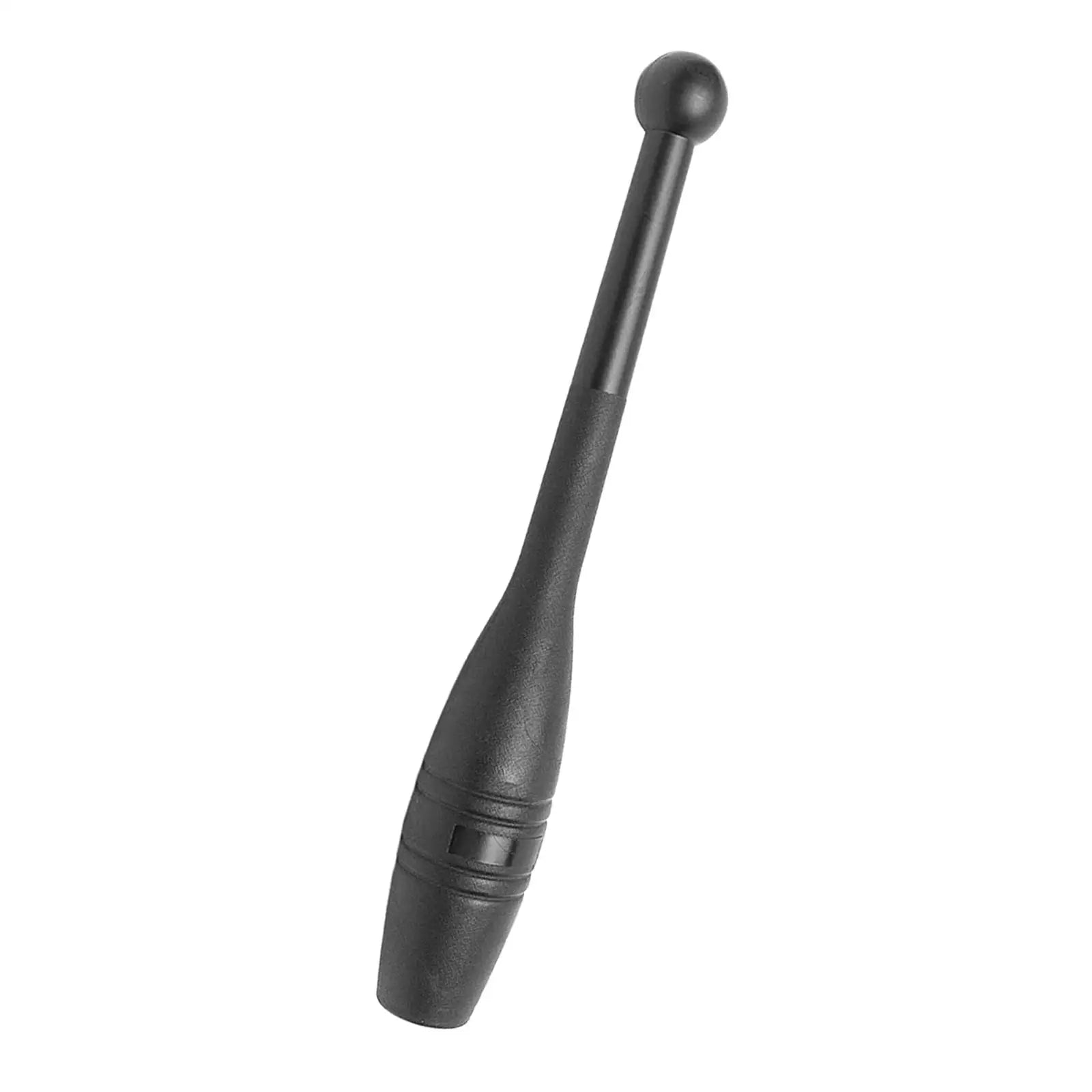 Black Indian clubbell with a smooth tapered handle, spherical end, and textured weighted base for strength training.