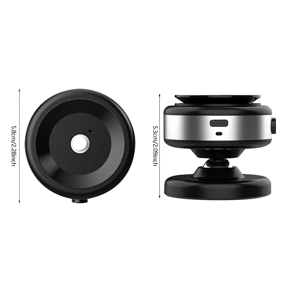 Round black and silver magnetic mount, viewed from top and side, with dimension labels included.