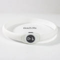A white, 65cm waterproof LED dog collar with a central button featuring bone and paw print icons.