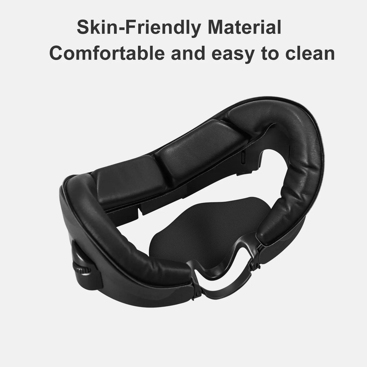 Black BOBOVR F3 facial interface with contoured padding and adjustment dial on a white background.