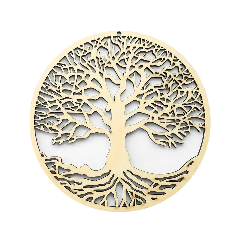 Circular light wood wall hanging featuring an intricate laser-cut Tree of Life design.