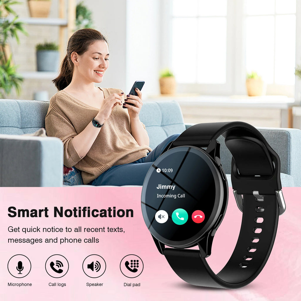 A sleek black multi-sport smartwatch showing an incoming call on its round touchscreen display.