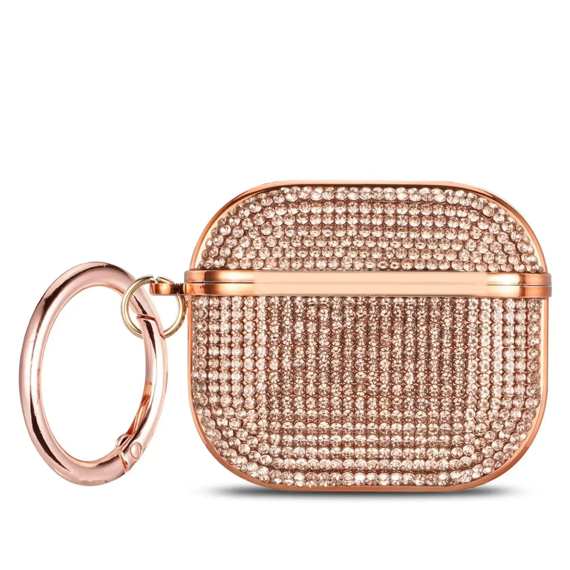 Rose gold rhinestone AirPods Pro case with matching keyring attachment.