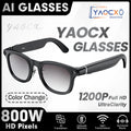 Black smart recording glasses featuring an HD camera, Bluetooth connectivity, and stylish gradient tinted lenses.