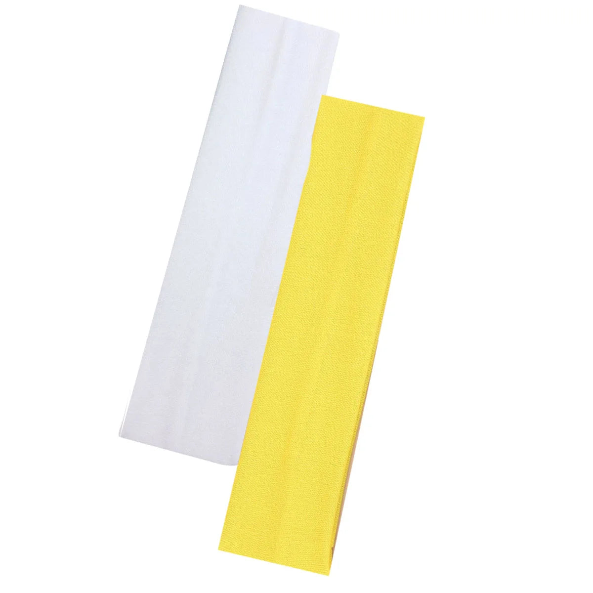 Two fabric headbands in white and bright yellow, laid against a white background.